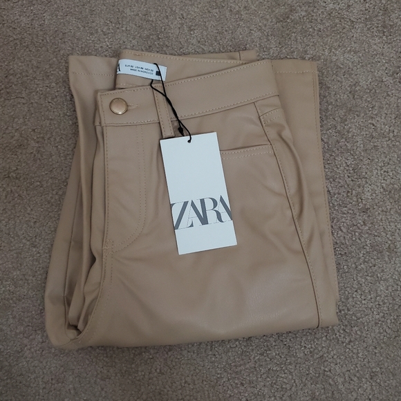 ZARA * STRAIGHT LEG FAUX LEATHER PANTS - Picture 8 of 8